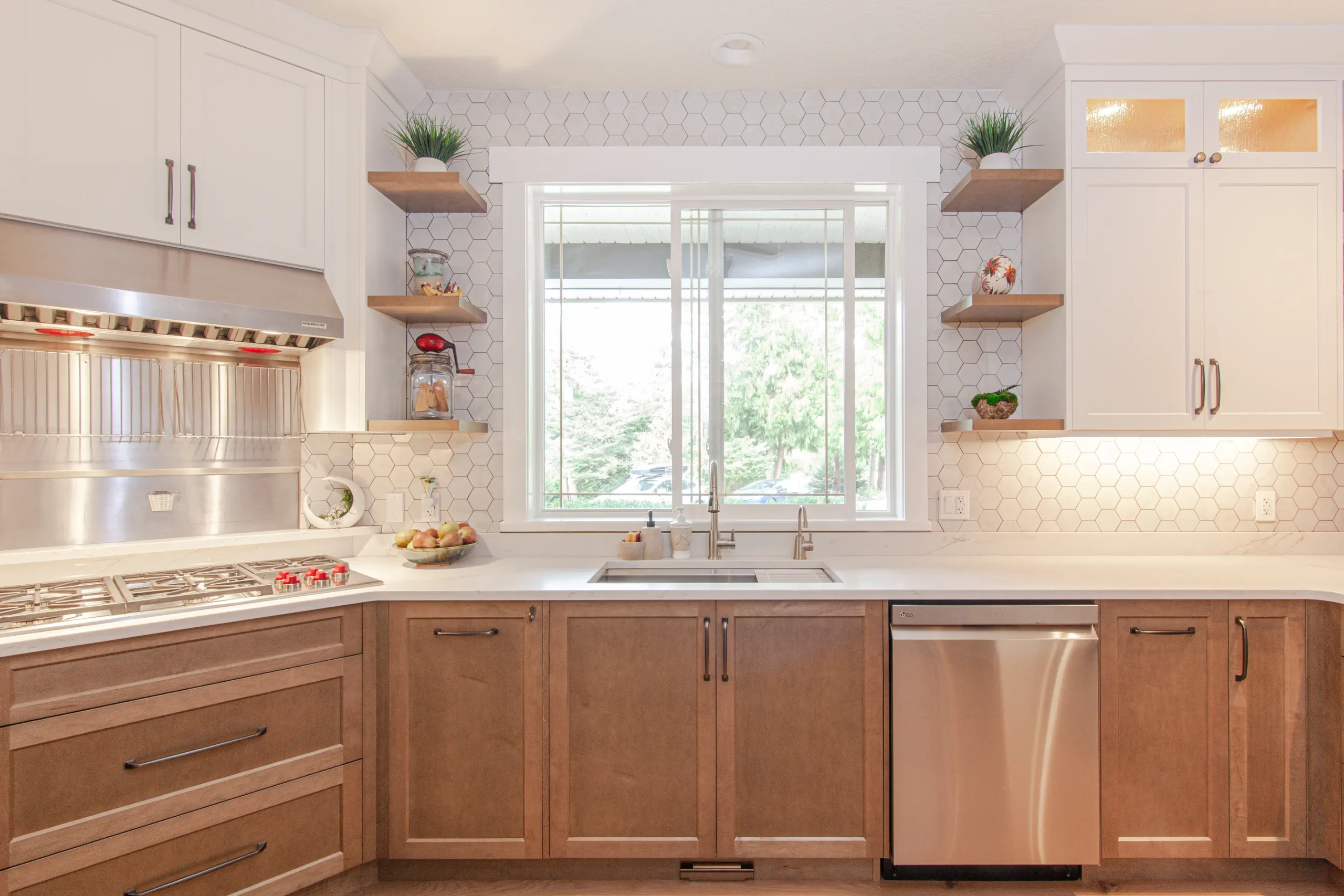 Cabinet samples viewed in natural kitchen lighting